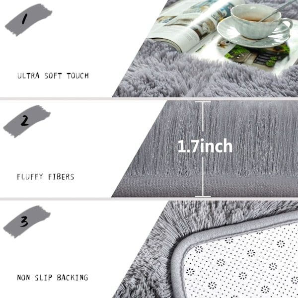 Grå Rund Matta för Tonåringar Flickor Barnrum, Söt Fluffig Cirkel