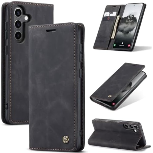 Nahkainen Caseme 0013 -kotelo Samsung S24:lle, musta svart