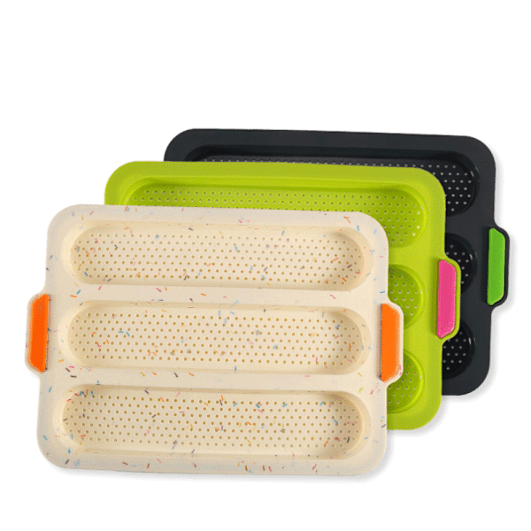 Perforerte silikonbaguetteformer Nonstick 3 bølgeformede brød Ristet brød bakeformer for kakebaking Multicolour