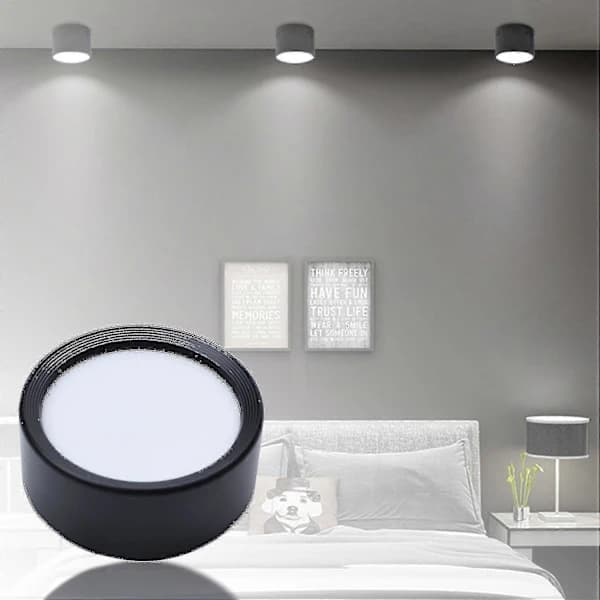 Rund LED-downlight til overflademontering, neutralt lys 4000k 5w sort skal