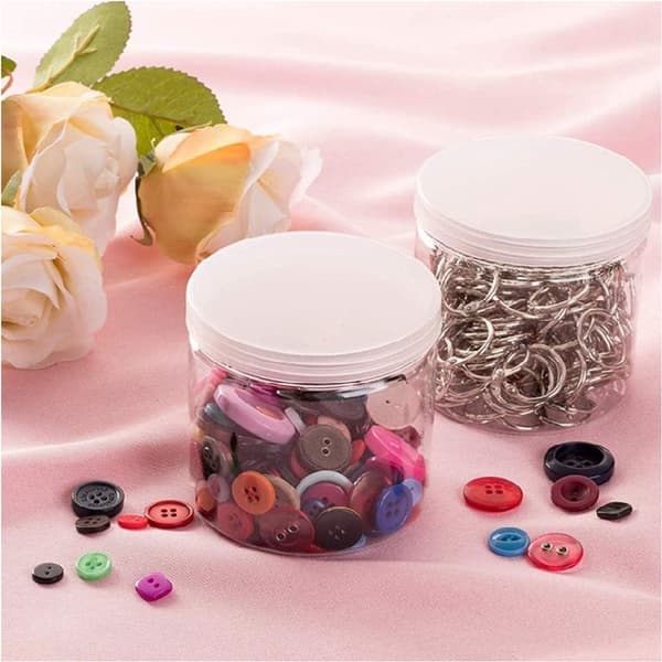 15-pack genomskinliga plastburkar med lock 6,5 x 8,5 cm påfyllningsbara tomma behållare för torrfoder, kryddor, honung, pärlor och kosmetika