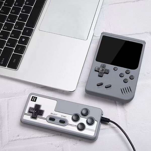 Retro håndholdt spilconsole med 400 klassiske FC-spil - 3,0 tommer skærm Bærbar videospilkonsol Grey 500-in-1 (Doubles)