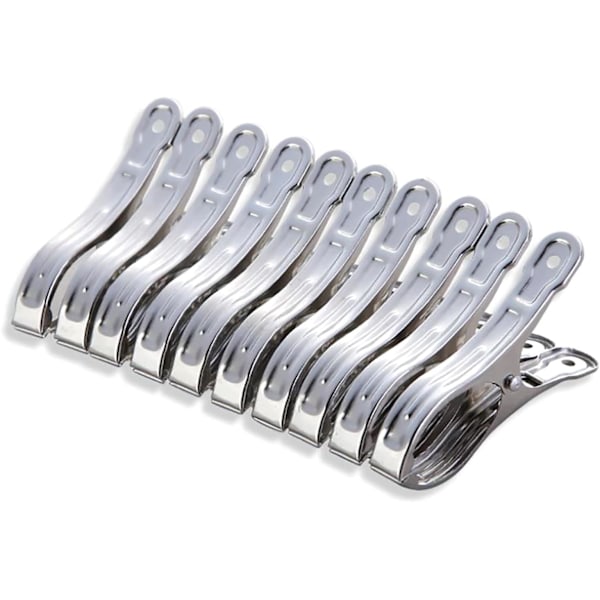 10-pack klämmor i rostfritt stål för handdukar, strandhanddukar, kläder, täcken, tunga kläder, vindtäta klämmor (silver)