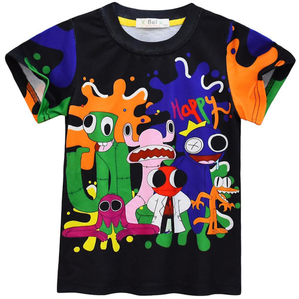 Rainbow Friends 3D-tryck Kortärmad T-shirt Sommar Toppar med Rund Hals för Barn Ungdom Pojkar E 5-6 År