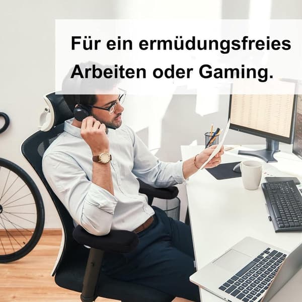Kontorstol Armlænspuder Sæt med 2 med Justerbare Stropper, Bløde Hukommelsesskum Albuestøttepuder til Skrivebords- og Gamingstole, Sort