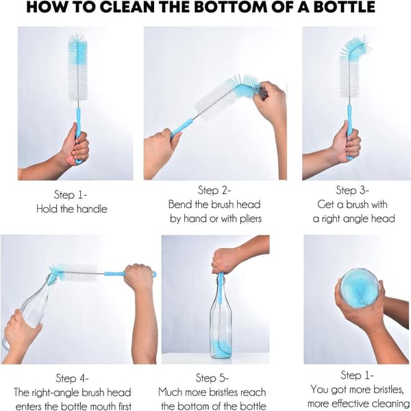 Flaskborstset 5-pack Flexibla Repfria BPA-fria Rengöringsborstar för Babyflaskor Glas Sugrör Blå Vit