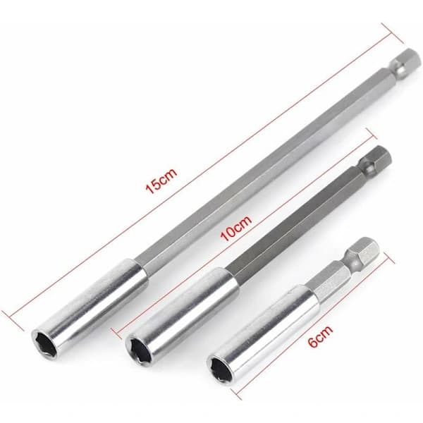 3 stk 1/4 \" magnetisk bitsholder skrutrekkerforlengelse sekskantskaft 60m