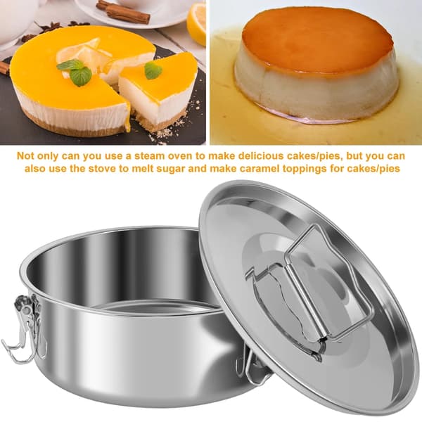 Flanform i rustfrit stål med låg, dampstativ og isolerende måtte til 1,5 Qt Instant Pot Cheesecake Pudding Maker, sølv