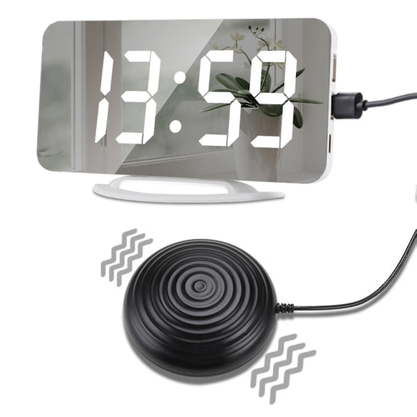 Högljudd vibrerande väckarklocka för djupsömnare, vuxna, döva, digital spegelklocka med sängvibrator F_ca