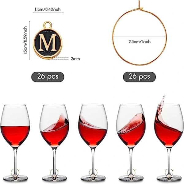 26 stk Vinglassmerker med Vincharmringer