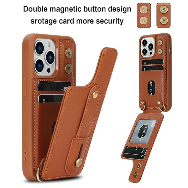 iPhone 12/12 Pro Korttikotelo Puhelinkotelo Ranneke Jalusta Pu Nahka+tpu Suojus Brown