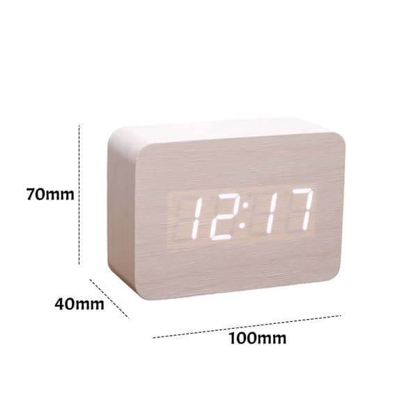 Trä Digital Väckarklocka med Justerbar Ljusstyrka, Röststyrning, LED-Klocka, Rektangulär Display, Tid, Temperatur, Heminredning