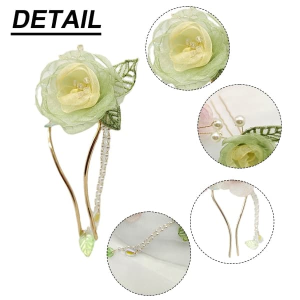 IG 4 stk. Håndlagde Camellia Hårnåler U-formede Hårspenner Hårstrikk Tender Green[ca]