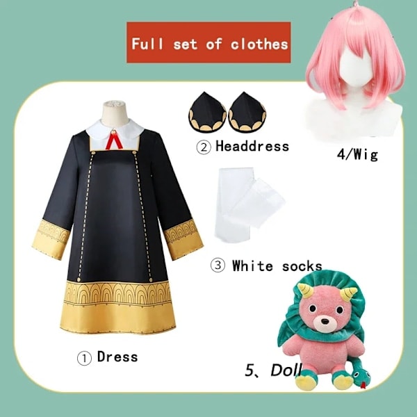 Anya Forger Cosplay Anime SPY X FAMILY Anya Forger Cosplay Kostume Kjole Dukkeparyk Piger Kvinder Uniform Halloween Kostumer M kjole paryk