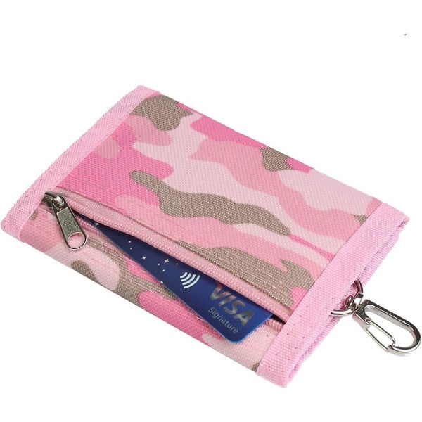 RFID Plånbok Kamouflage Plånbok Nylon Trippelvikt Plånböcker För Herr, Mini Trippelvikt Myntväska Med Dragkedja För Barn (rosa) Rosa -