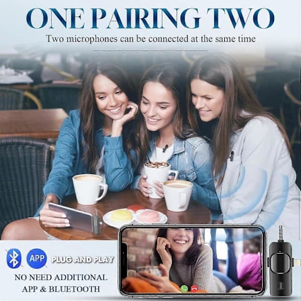 3 in 1 Langaton Lavalier-mikrofoni iPhone, iPad, Android, Kamera, 1