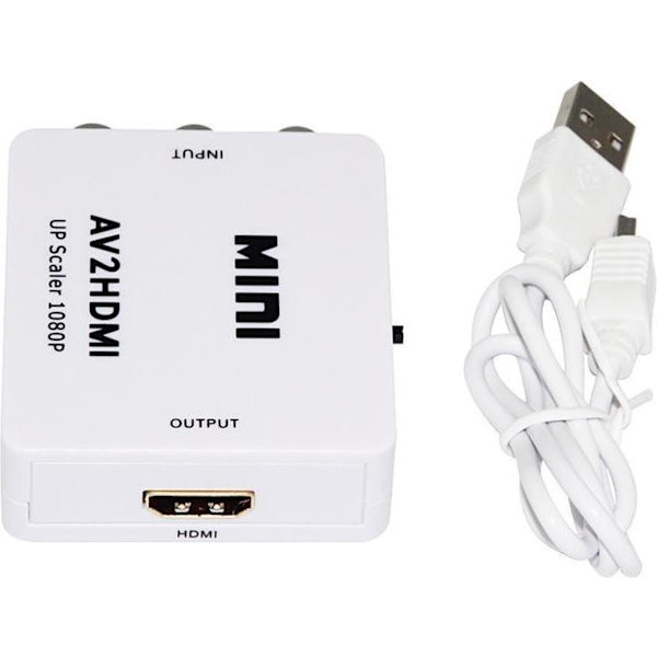 RCA til HDMI-adapter - AV til HDMI-konverter - Hvid
