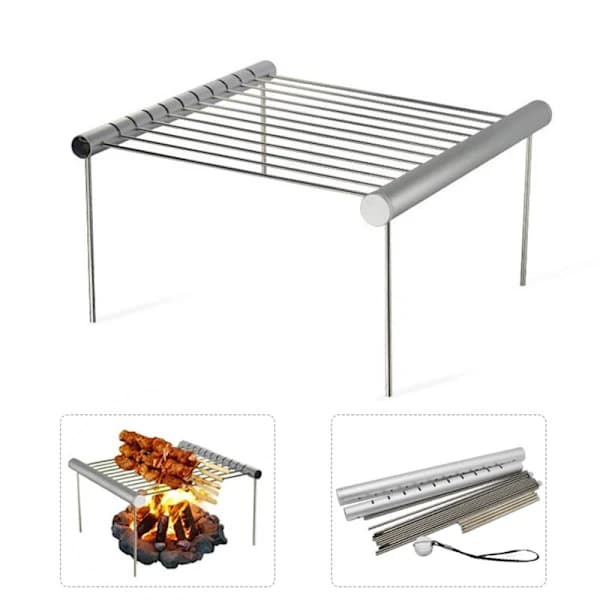 Bärbar campinggrill hopfällbar 304 rostfritt stål minigrill för backpacking vandring trädgård utomhusmatlagning silver First Generation