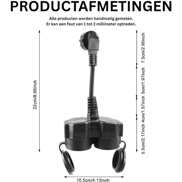 Dobbelt stikdåse splitteradapter med fleksibelt kabel pladsbesparende design til hjemmekontorbrug sort