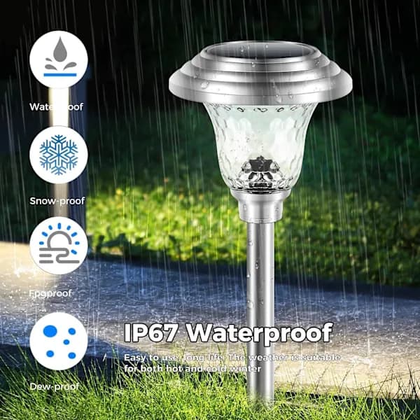 Solcellelampe til haven, rustfrit stål, varmt hvidt lys