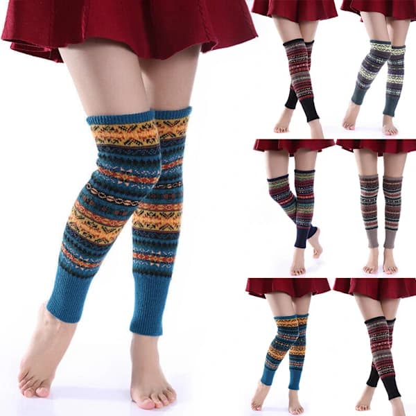 Benvarmer Hæklede Leggings Vinter Fair Knæhøje strikkede strømper Pore blue