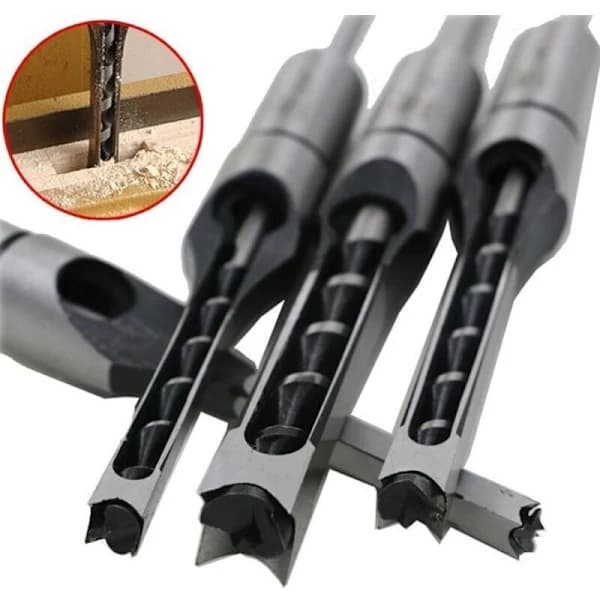 4 Square Hole Wood Drill Bit Set, Compatible with Mortise and Tenon Joints, Deep Square Hole Cutting Tools for Woodworking-FX-