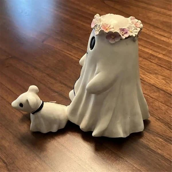 {ca}Spøkelseshundturstatue Halloween Spøkelseshundturstatue Søt Girlander Liten Spøkelseshundtur De