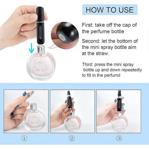 5ml Parfym Sprayflaska Tom Återfyllningsbar Mini Bärbar Rese Parfym Atomizer Flaska Parfymflaskor för Man & Kvinna (3 st)