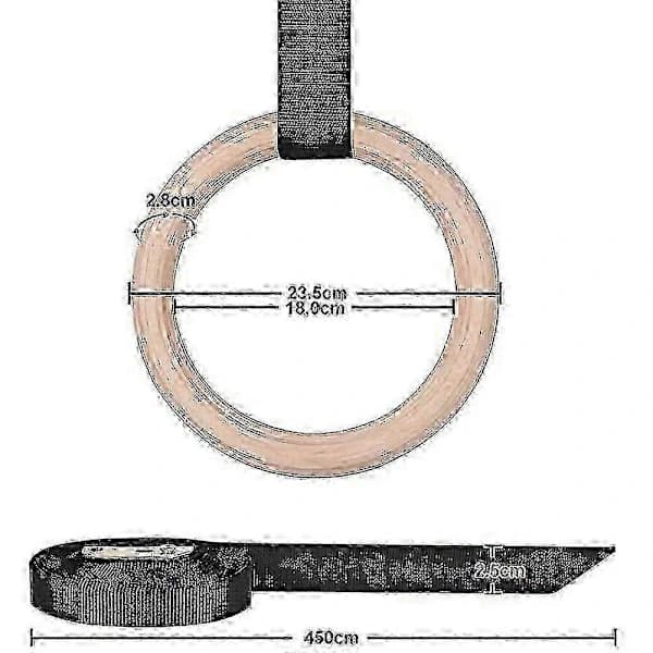 2X Gymnastikringe i træ med justerbare nylonstropper 3 cm