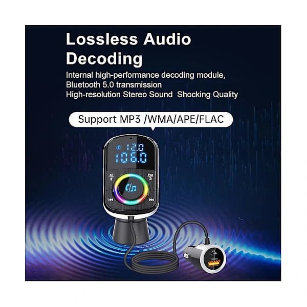 Bil FM-sender Billader Bluetooth 5.0 Biladapter Qc 3.0 Hurtiglading Pd Billader Mp3 Musikk
