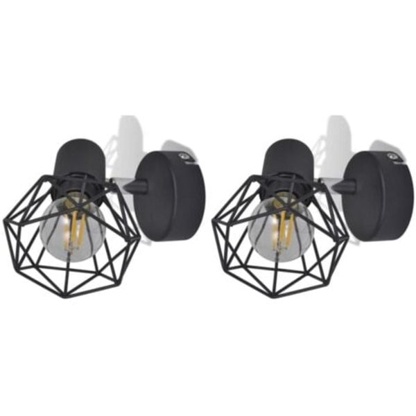 DPZO Væglampe 2 stk. industriel stil sort med LED-pære.ca