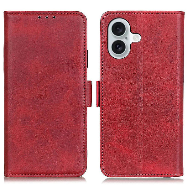 iPhone 16 Etui PU Læder Side Magnetisk Stativ Kortlommer Telefon Etui - Rød