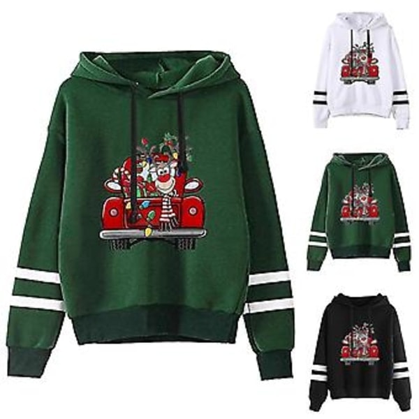 Damhoodie med julmönster, färgblockering i två färger, långärmad, huva (L Svart)
