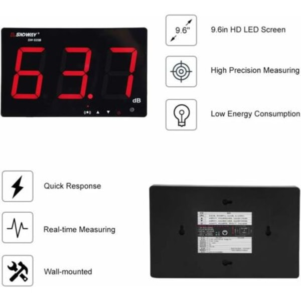 Ulisem Profesjonell lydnivåmåler med faste alarmgrenser, digitalt LCD-desibelmeter, bærbar 30-130 dB.ca