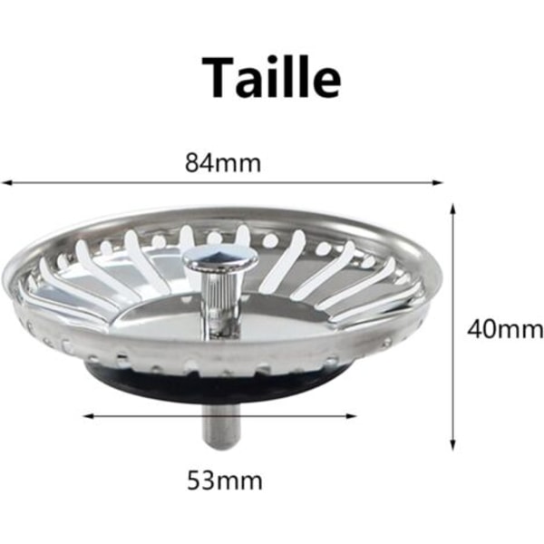 Diskbänksplugg Köksfilter Diskbänk Rostfritt Stål Diskbänksfilter, Universal Diskbänksplugg (84mm).ca