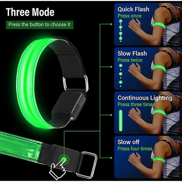 4 stk USB Oppladbare LED-lysarmbånd, Refleks LED Løpearmbånd A