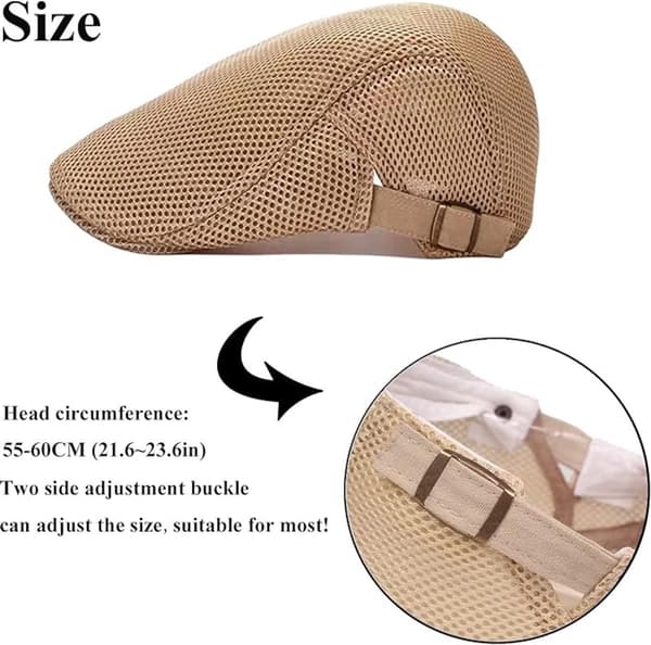 Herrarnas Mesh Newsboy Flat Cap, Andningsbar Lättviktspolyester Med Justerbart Spänne, För Utomhusaktiviteter, Beige, 55-60 Cm