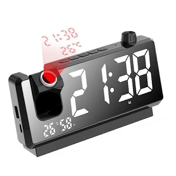 CASA Projektionsväckarklocka HD LED-Display Smart Projektionsklockor för Sovrum 180 Graders Roterbar Digital Klockprojektor B
