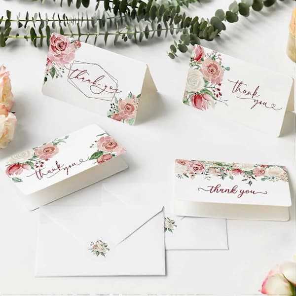 [CA] 36-pack Rosblommiga Tackkort Bröllop Grattiskort Present Med Kuvert