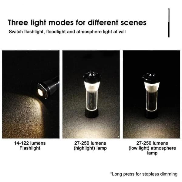 Enkel LED Campinglampe med USB-lading, magnetisk base, IPX4 vanntett (sølv)