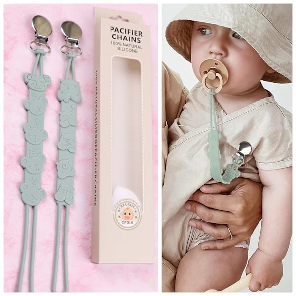 Napphållare, Soothie-napphållare, kedja för pojkar och flickor, babyshowerpresent (grön)
