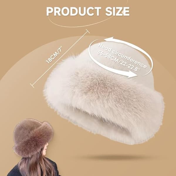 Faux Fur Bucket Hat til kvinder, blød plys varm fiskerhat, mælketefarve, fluffy vinterhat til efterår vinter indendørs udendørs brug