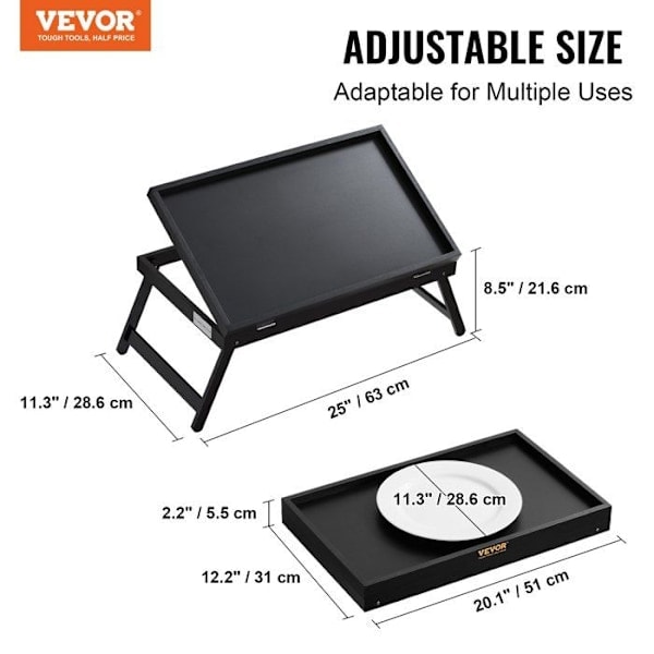 Sengebrett - VEVOR - Frokostserveringsbrett Sammenleggbart Justerbart Sengebord 51x31 cm