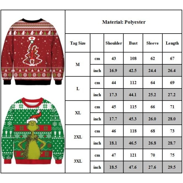 Grinch Jultröja Par Rund Hals Unisex Långärmad E 3XL (ungefär)