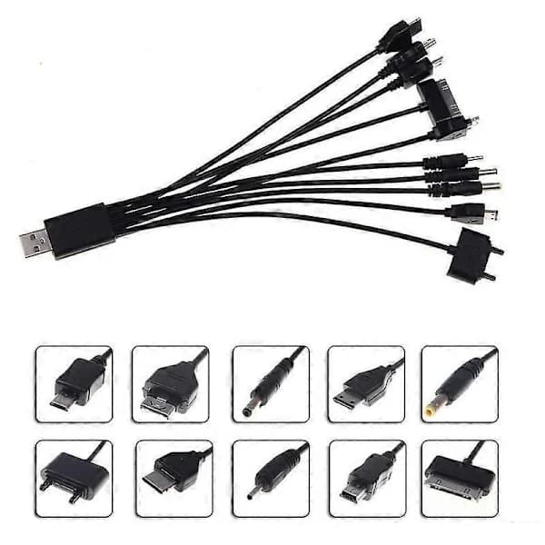 Multi Line Pin-lader 10 i 1 Universal USB-kabel Telefon Mobiler Adapter Ledning