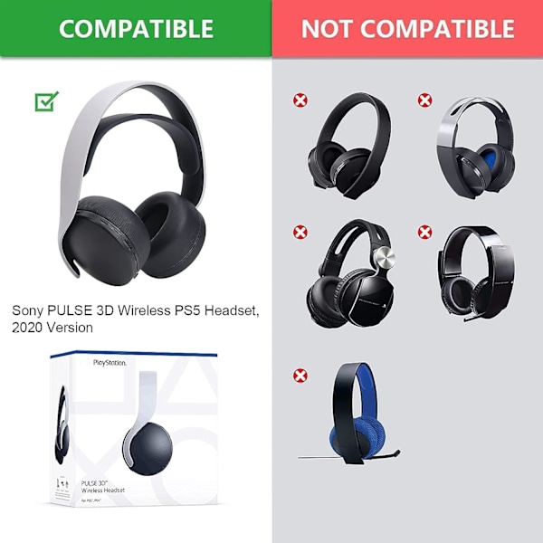 Öronkuddar Ersättning för Sony Playstation 5 PS5 Pulse 3D Trådlöst Headset, Öronkuddar med Uppgraderat Mjukt Proteinläder, Högdensitetsskum – ca