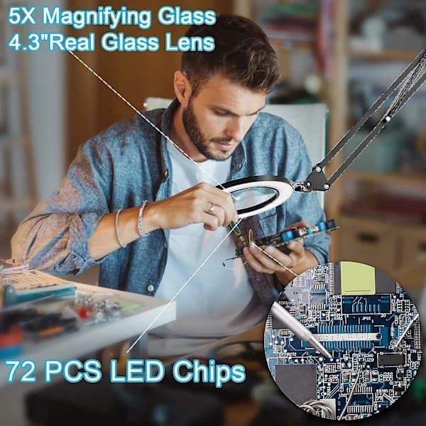 5x Magnifying Lamp with 3 Light Modes, Adjustable 8-Diopter Glass Lens