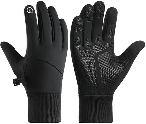 Vintercykelhandsker, termisk polyester, vindtætte, vandafvisende, skridsikker silikone, touchscreen, mænd og kvinder, sort, størrelse M