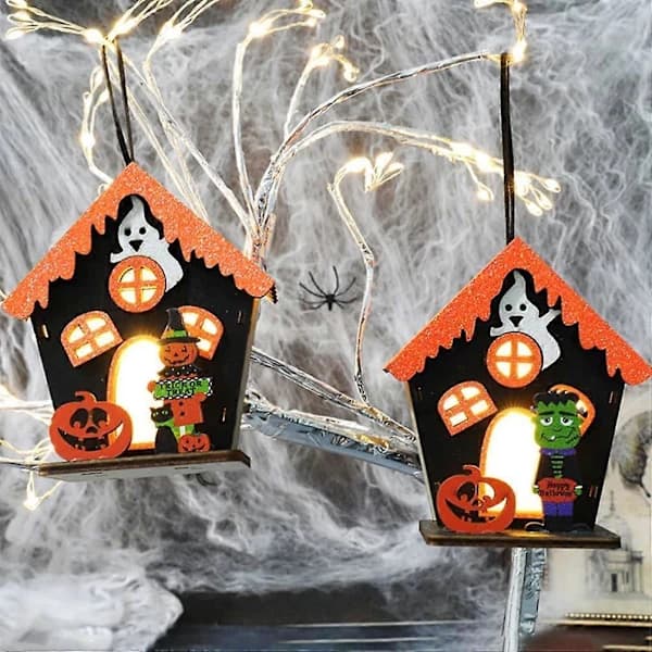 Halloween Gresskarhus Ornament 2 Deler LED-lys