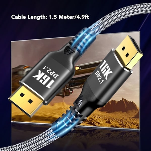 DisplayPort 2.1-kabel 16K 30Hz 40Gbps 3D Dynamisk HDR Hann til Hann DisplayPort-kabel for FreeSync for G Sync Gaming-skjerm 1,5 m